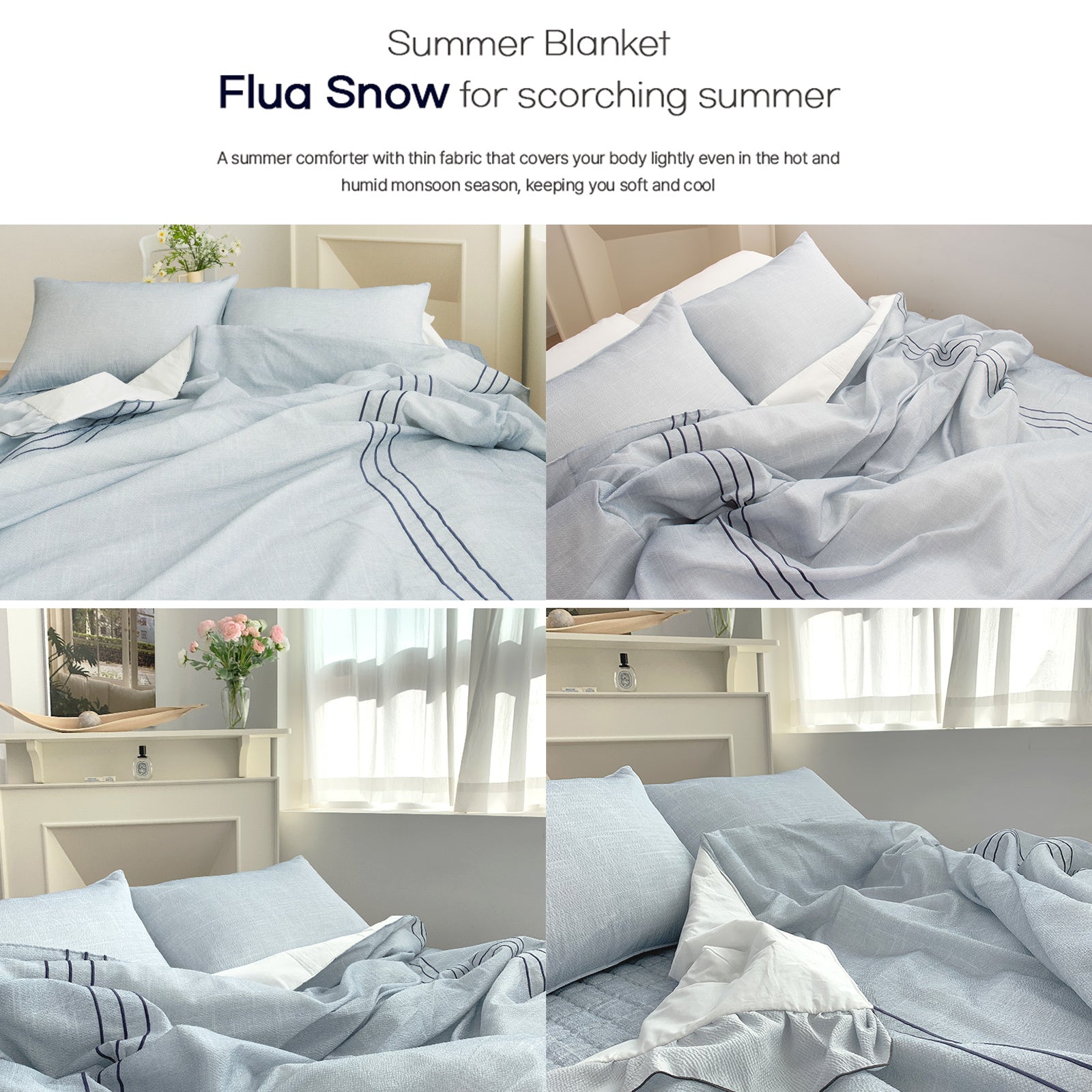 SAESOM Queen Flua Snow Comforter Set - Cool Lightweight Quilt, White, 100% Cotton - SuperSaverAU - view 6