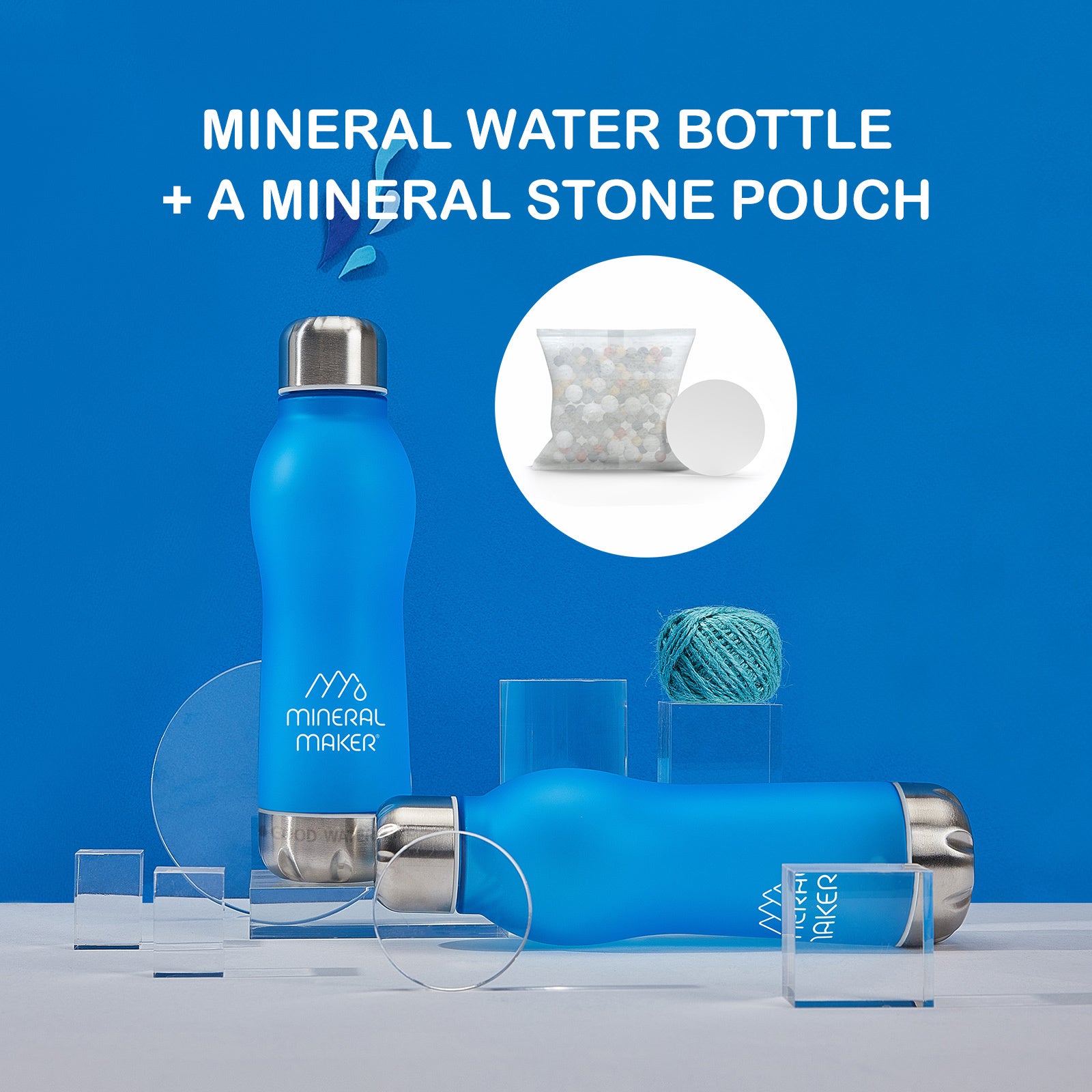 Mineral Maker MORBIDO Alkaline Filter Water Bottle + a Mineral Stone Pouch BLUE - SuperSaverAU - view 2
