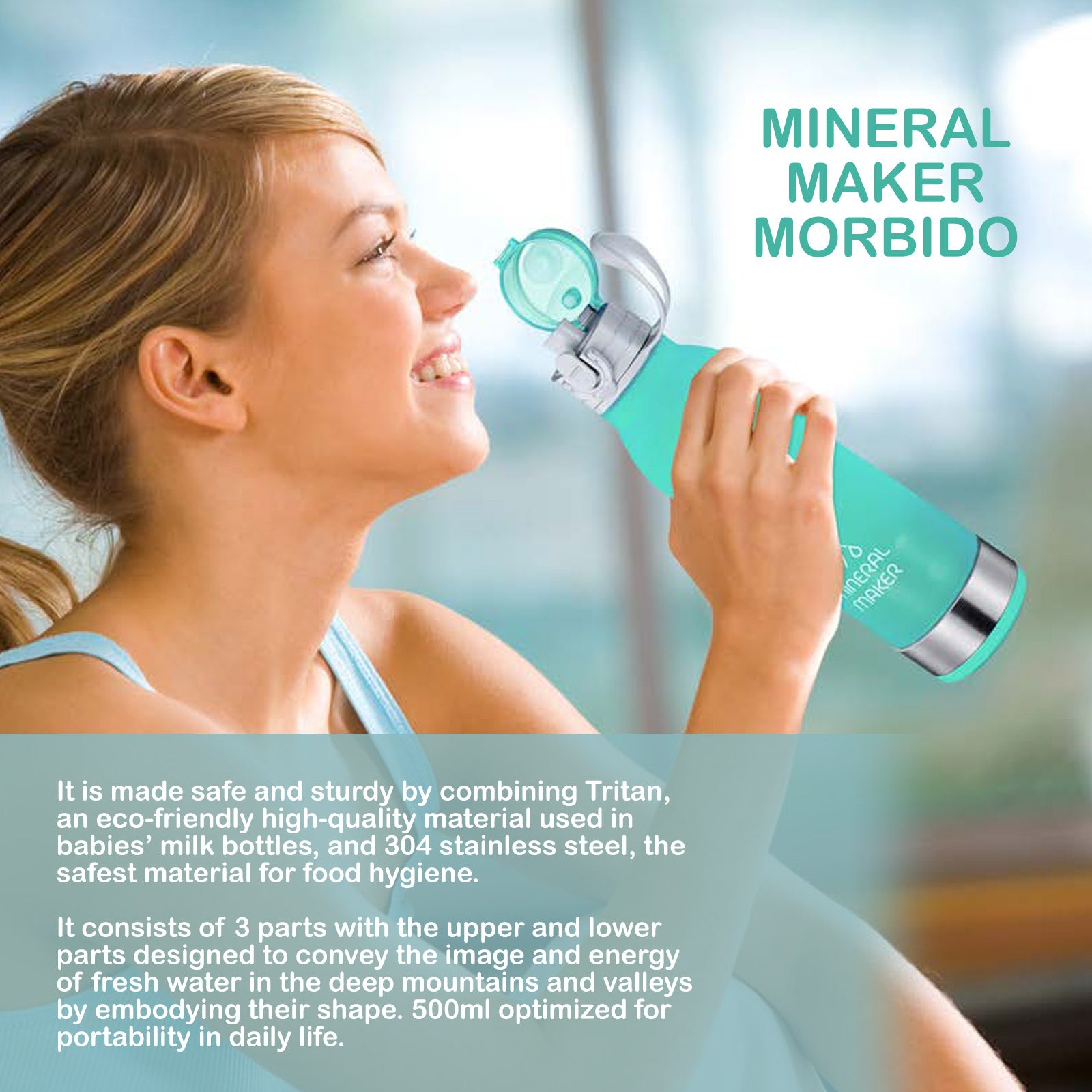 Mineral Maker MORBIDO Alkaline Filter Water Bottle + a Mineral Stone Pouch GREEN - SuperSaverAU - view 4