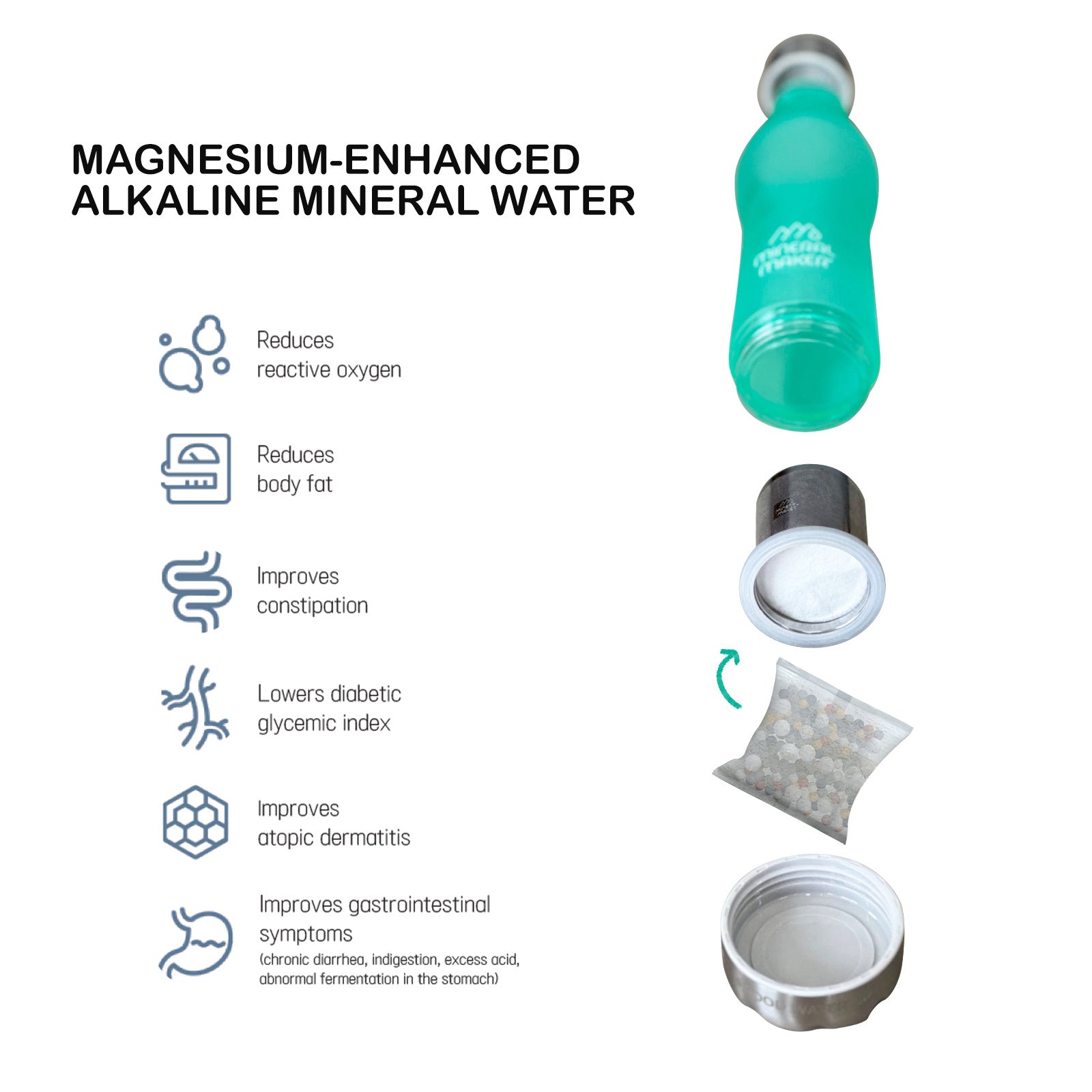 Mineral Maker MORBIDO Alkaline Filter Water Bottle + a Mineral Stone Pouch GREEN - SuperSaverAU - view 5