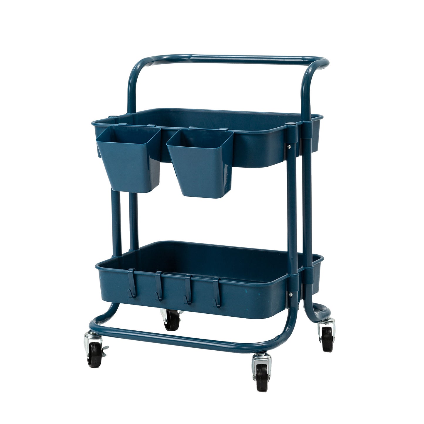 Kandoka Rolling Kitchen Utility Cart 2 Tier with Lockable Wheels - Blue