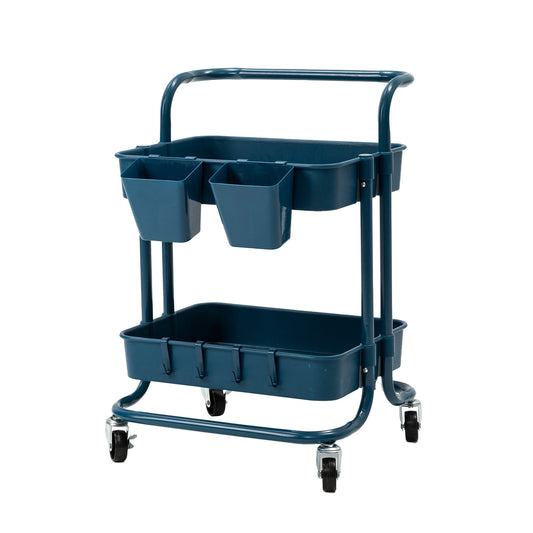 Kandoka Rolling Kitchen Utility Cart 2 Tier with Lockable Wheels - Blue