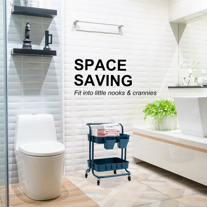 Kandoka Rolling Kitchen Utility Cart 2 Tier with Lockable Wheels - Blue