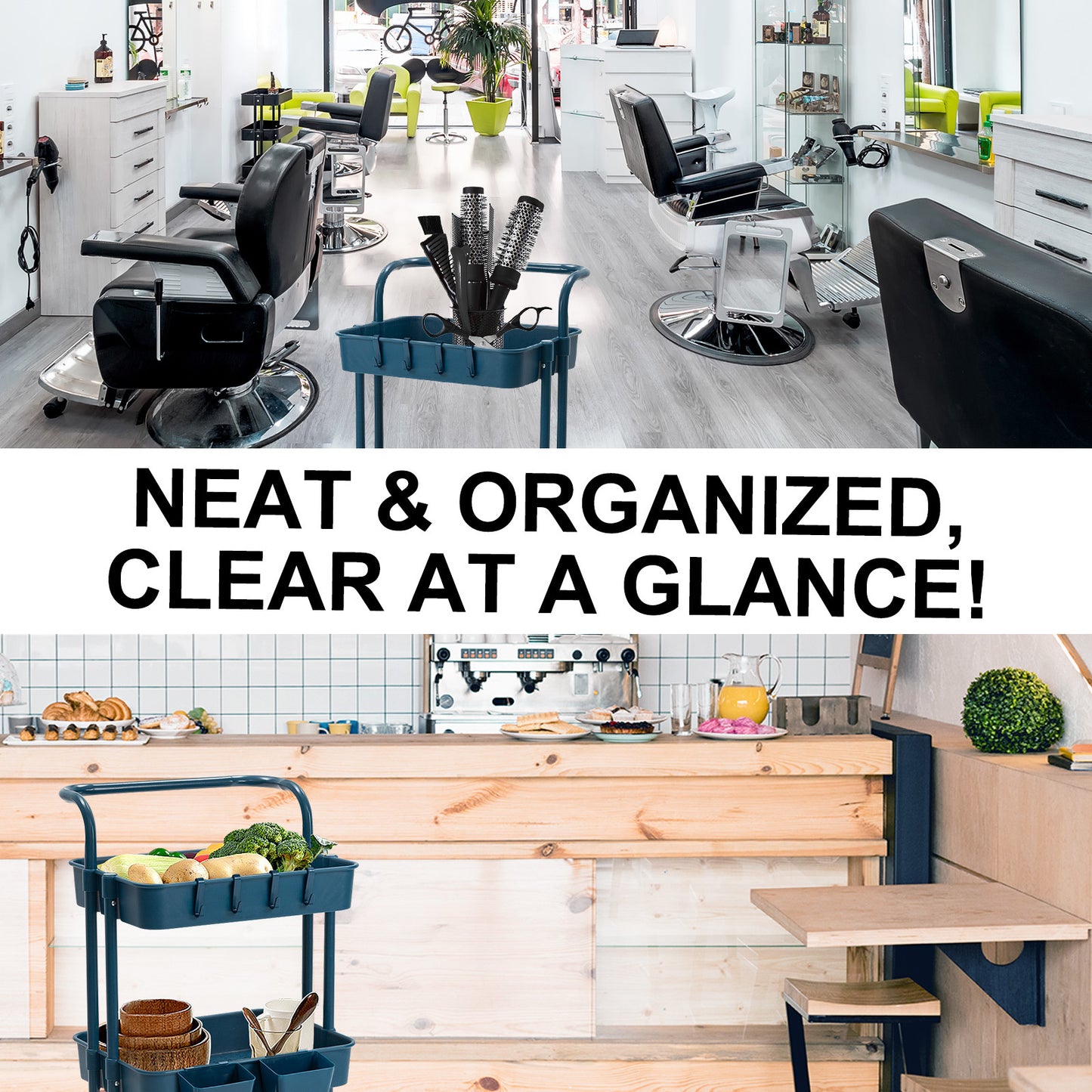 Kandoka Rolling Kitchen Utility Cart 2 Tier with Lockable Wheels - Blue