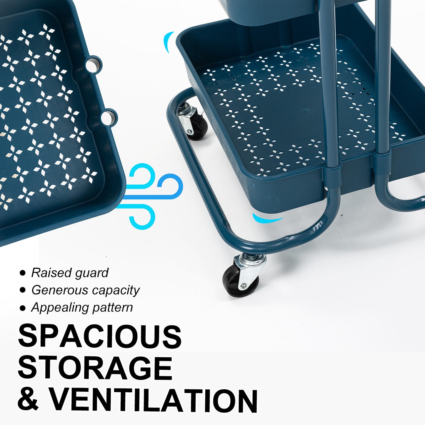 Kandoka Rolling Kitchen Utility Cart 2 Tier with Lockable Wheels - Blue