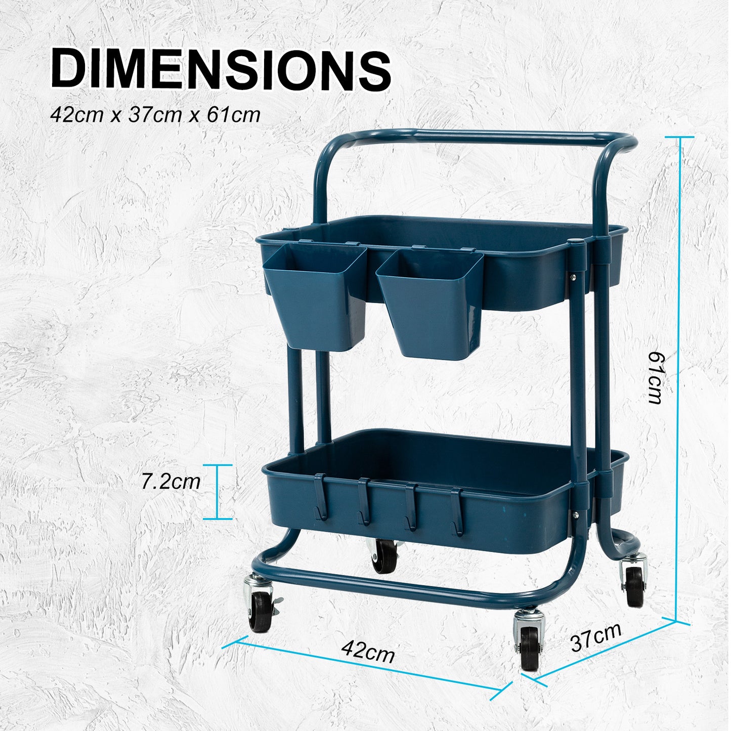 Kandoka Rolling Kitchen Utility Cart 2 Tier with Lockable Wheels - Blue