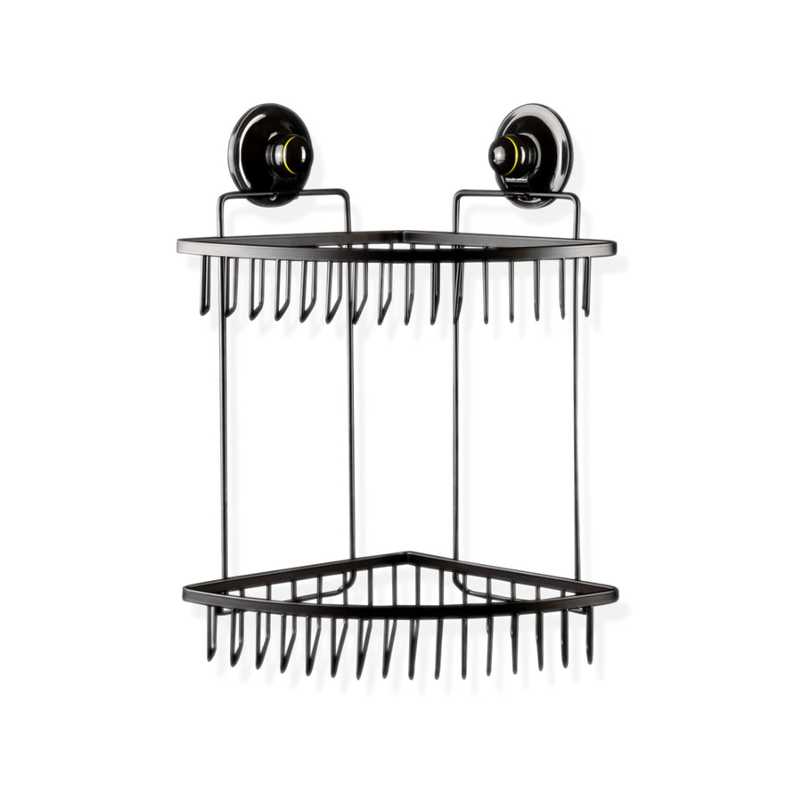 KiahLoc Double Corner Shelf - Removable Suction, Waterproof, 23x23x31.5cm, Black - SuperSaverAU - view 1