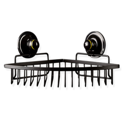 KiahLoc Corner Basket Removable Suction Medium - Black, Waterproof, Easy Install 23x23x7.7cm