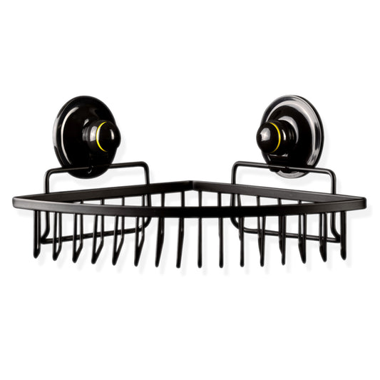 KiahLoc Corner Basket Removable Suction Medium - Black, Waterproof, Easy Install 23x23x7.7cm