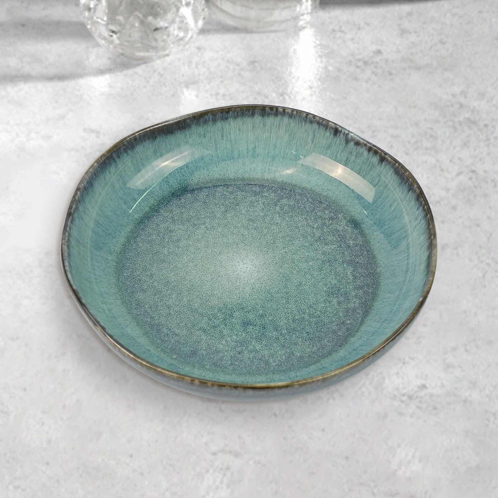 3-Piece Earthy Aqua Reactive Glazed Ceramic Dinner Set - Plate & Bowl - SuperSaverAU - view 5