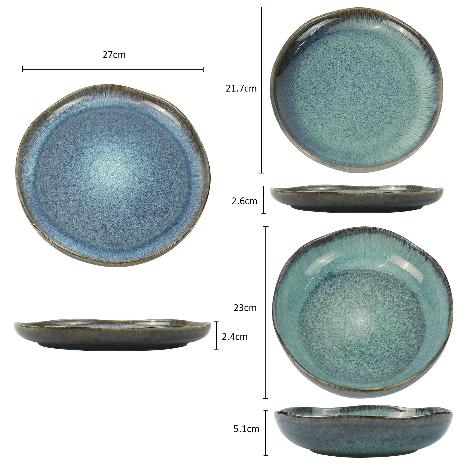 3-Piece Earthy Aqua Reactive Glazed Ceramic Dinner Set - Plate & Bowl - SuperSaverAU - view 10