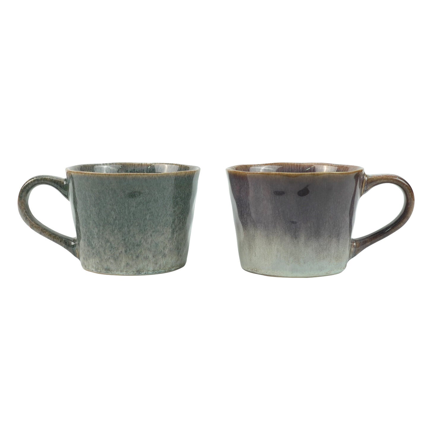 Set of 2 Earthy Grey Blue Reactive Glazed Ceramic Coffee Mugs 350ml