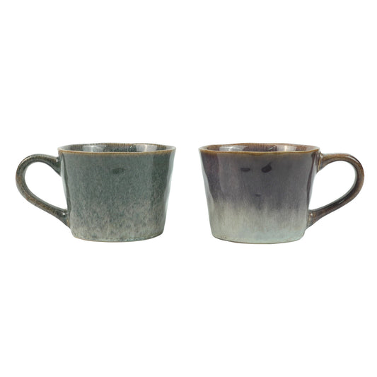 Set of 2 Earthy Grey Blue Reactive Glazed Ceramic Coffee Mugs 350ml