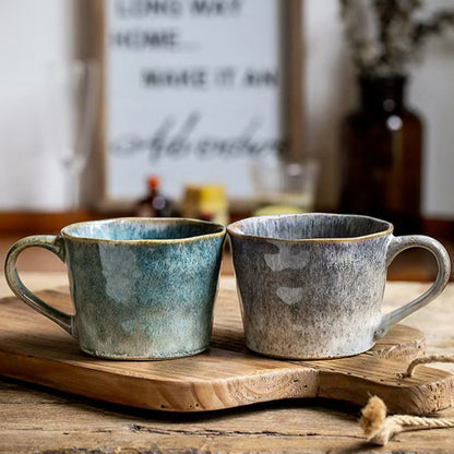 Set of 2 Earthy Grey Blue Reactive Glazed Ceramic Coffee Mugs 350ml