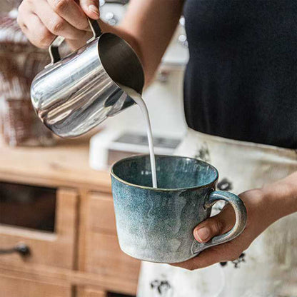 Set of 2 Earthy Grey Blue Reactive Glazed Ceramic Coffee Mugs 350ml