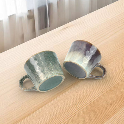 Set of 2 Earthy Grey Blue Reactive Glazed Ceramic Coffee Mugs 350ml