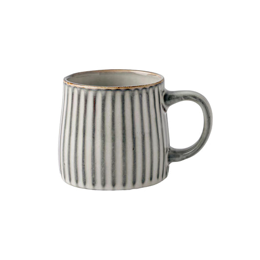 Earthy Grey Ribbed Stripe Ceramic Mug 460ml - Matte Finish