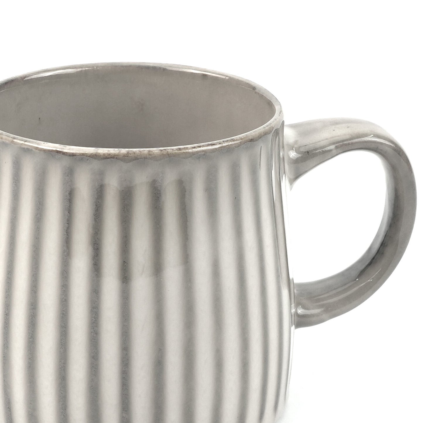 Earthy Grey Ribbed Stripe Ceramic Mug 460ml - Matte Finish