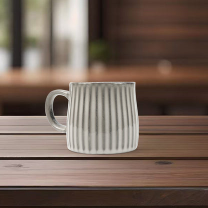 Earthy Grey Ribbed Stripe Ceramic Mug 460ml - Matte Finish