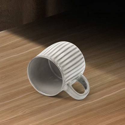 Earthy Grey Ribbed Stripe Ceramic Mug 460ml - Matte Finish