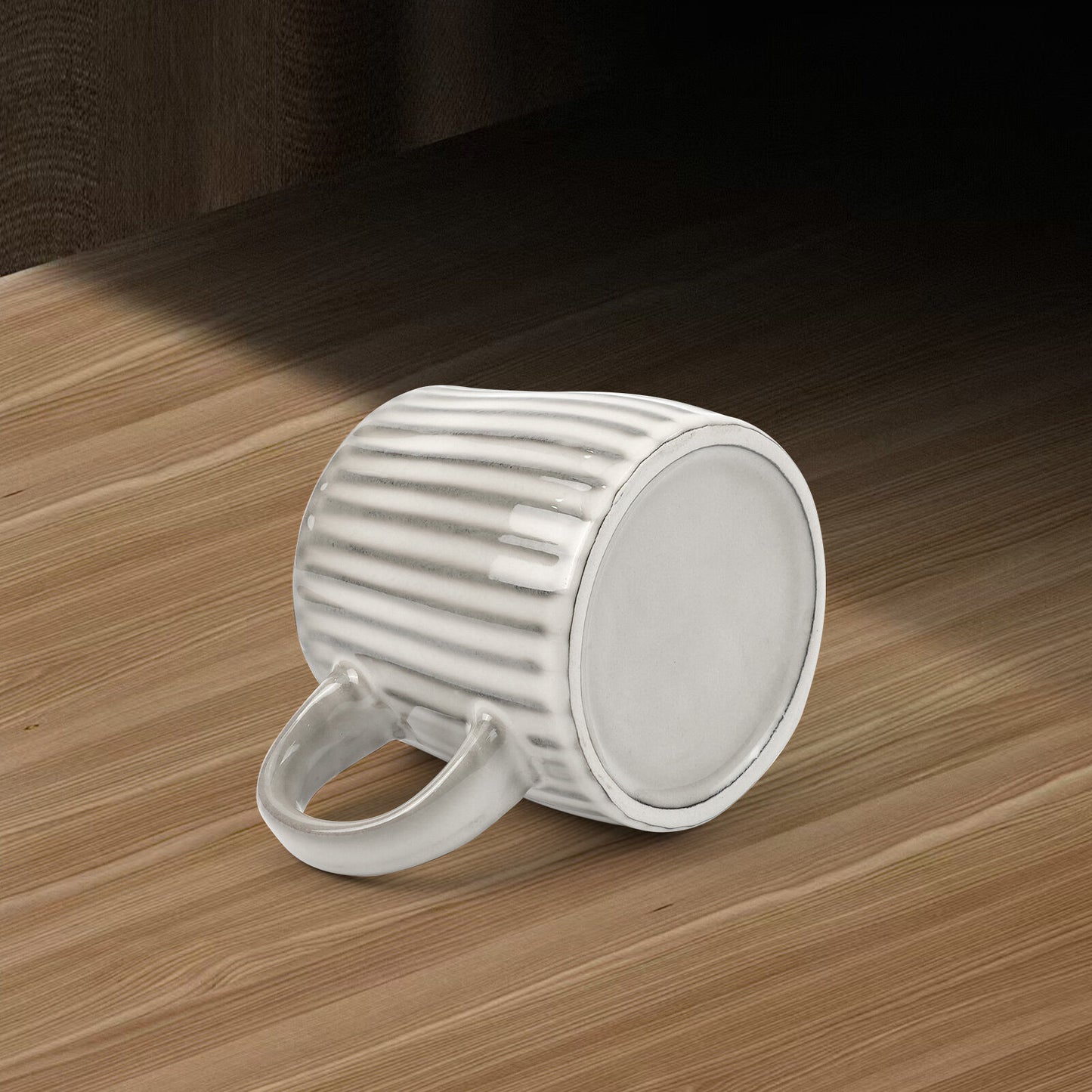 Earthy Grey Ribbed Stripe Ceramic Mug 460ml - Matte Finish