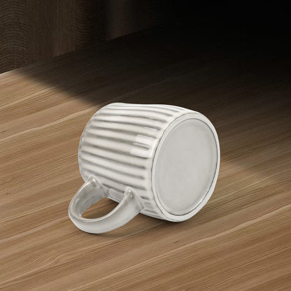 Earthy Grey Ribbed Stripe Ceramic Mug 460ml - Matte Finish