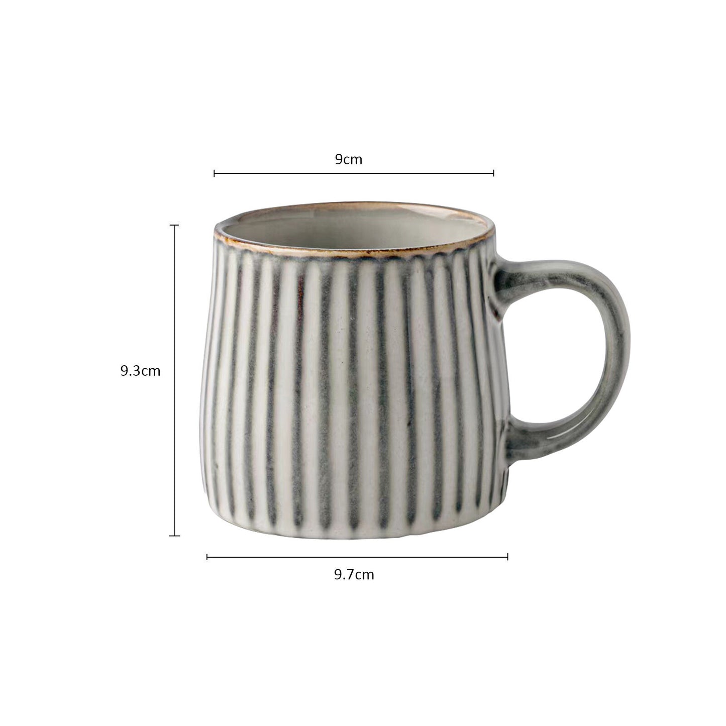 Earthy Grey Ribbed Stripe Ceramic Mug 460ml - Matte Finish