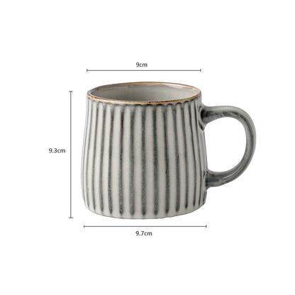 Earthy Grey Ribbed Stripe Ceramic Mug 460ml - Matte Finish