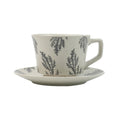 Earthy Grey Ceramic Cup & Saucer Set 380ml with Spoon - Floral Design - SuperSaverAU - view 1