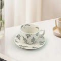 Earthy Grey Ceramic Cup & Saucer Set 380ml with Spoon - Floral Design - SuperSaverAU - view 2