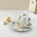 Earthy Grey Ceramic Cup & Saucer Set 380ml with Spoon - Floral Design - SuperSaverAU - view 5