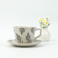 Earthy Grey Ceramic Cup & Saucer Set 380ml with Spoon - Floral Design - SuperSaverAU - view 6