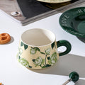 2X High-Fired Ceramic Porcelain Cup & Saucer Set 300ml - Vintage Floral, Green - SuperSaverAU - view 5