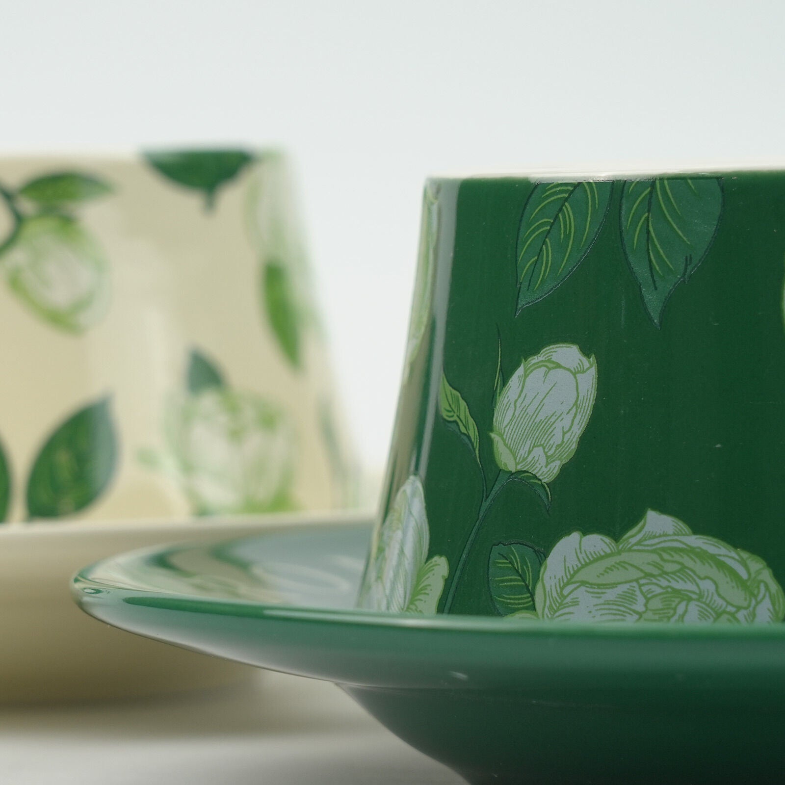 2X High-Fired Ceramic Porcelain Cup & Saucer Set 300ml - Vintage Floral, Green - SuperSaverAU - view 6