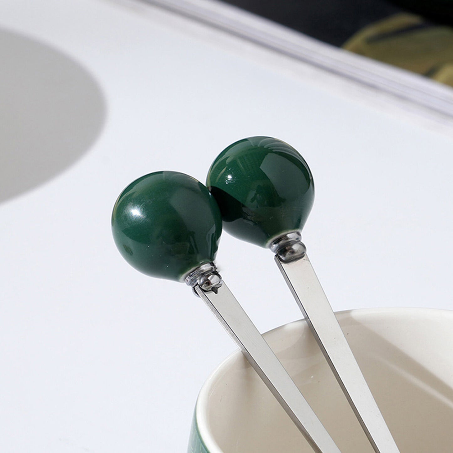 2X High-Fired Ceramic Porcelain Cup & Saucer Set 300ml - Vintage Floral, Green