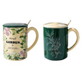 2X High-Fired Ceramic Porcelain Mug Set with Lid 400ml - Secret Garden Design, Cream - SuperSaverAU - view 1