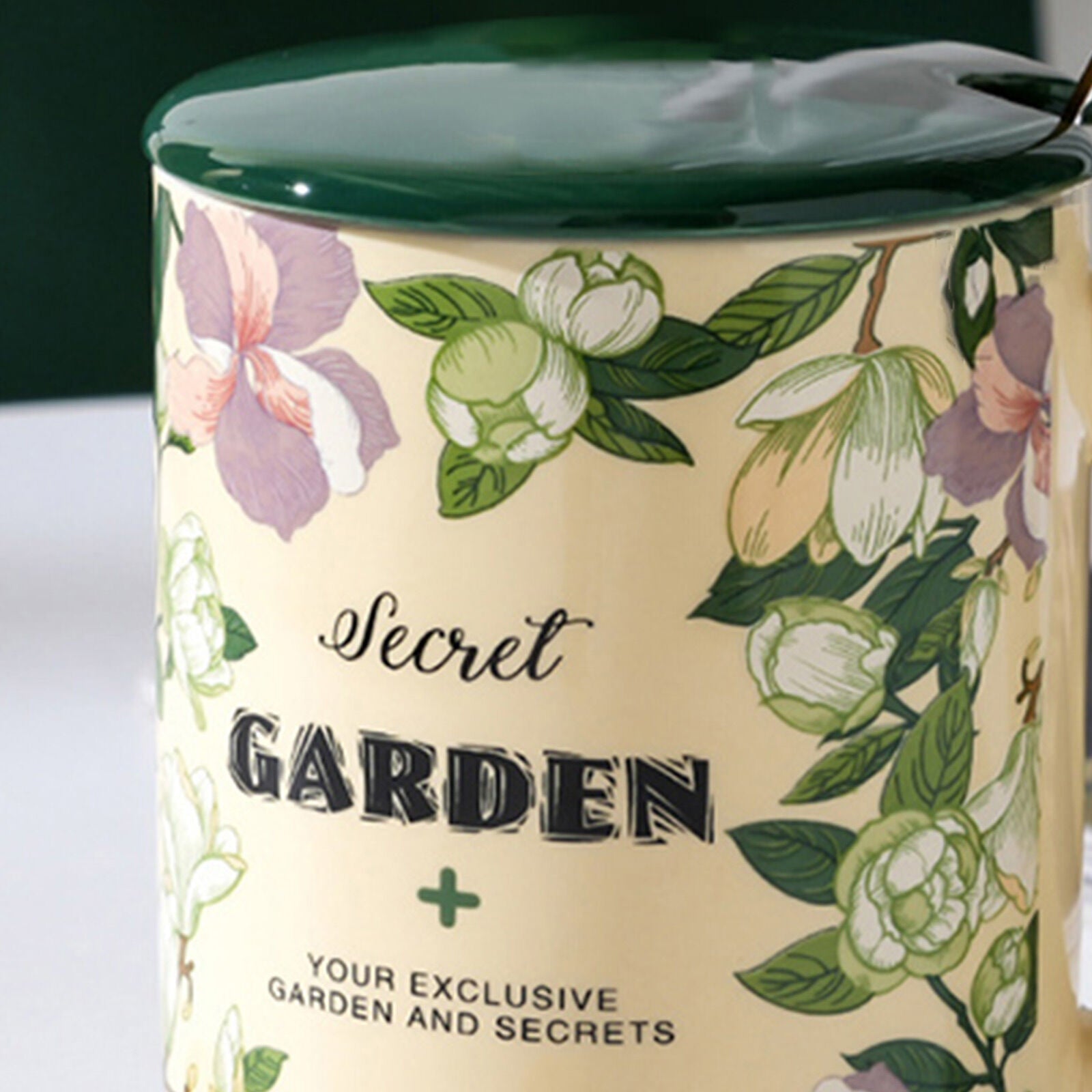 2X High-Fired Ceramic Porcelain Mug Set with Lid 400ml - Secret Garden Design, Cream - SuperSaverAU - view 4