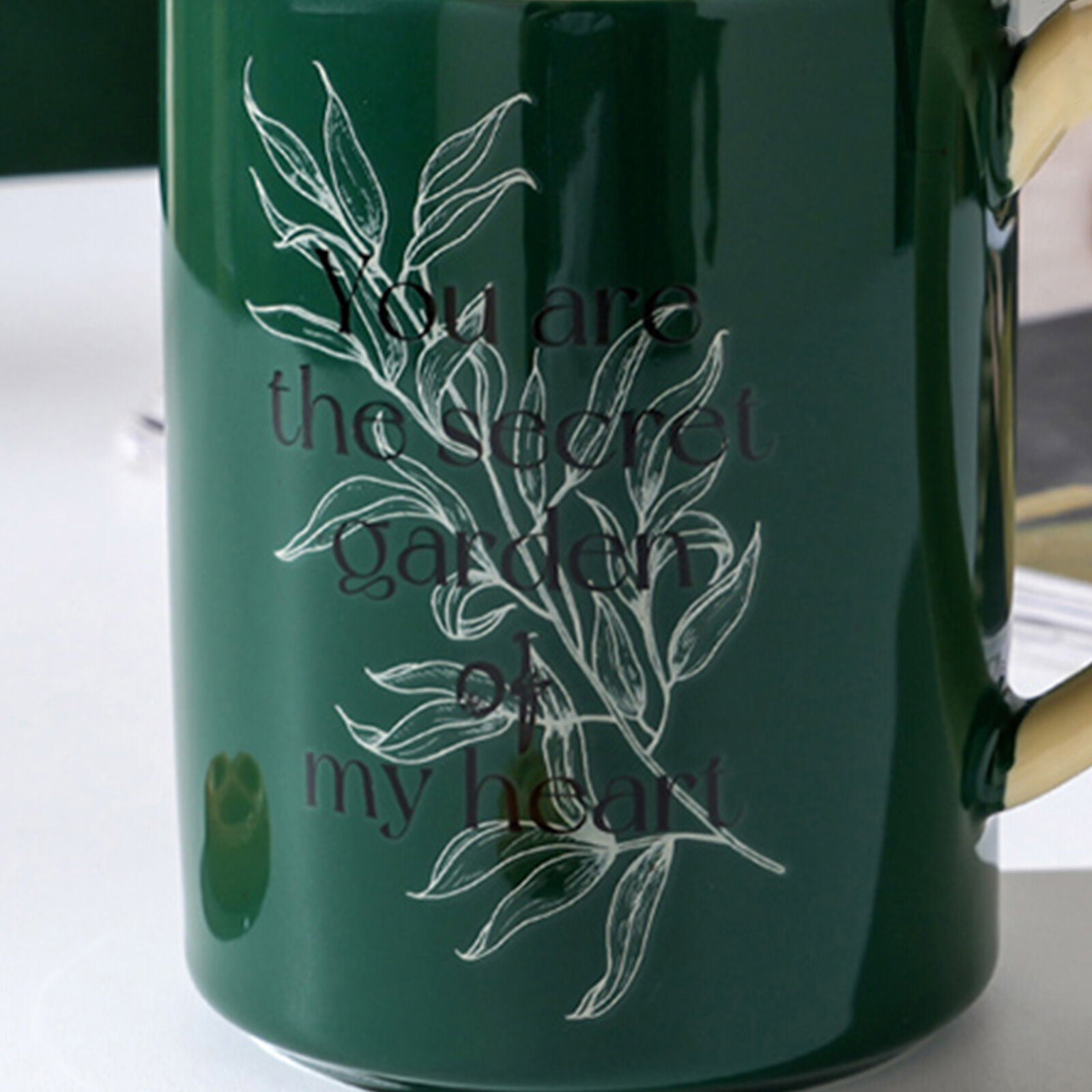 2X High-Fired Ceramic Porcelain Mug Set with Lid 400ml - Secret Garden Design, Cream - SuperSaverAU - view 5