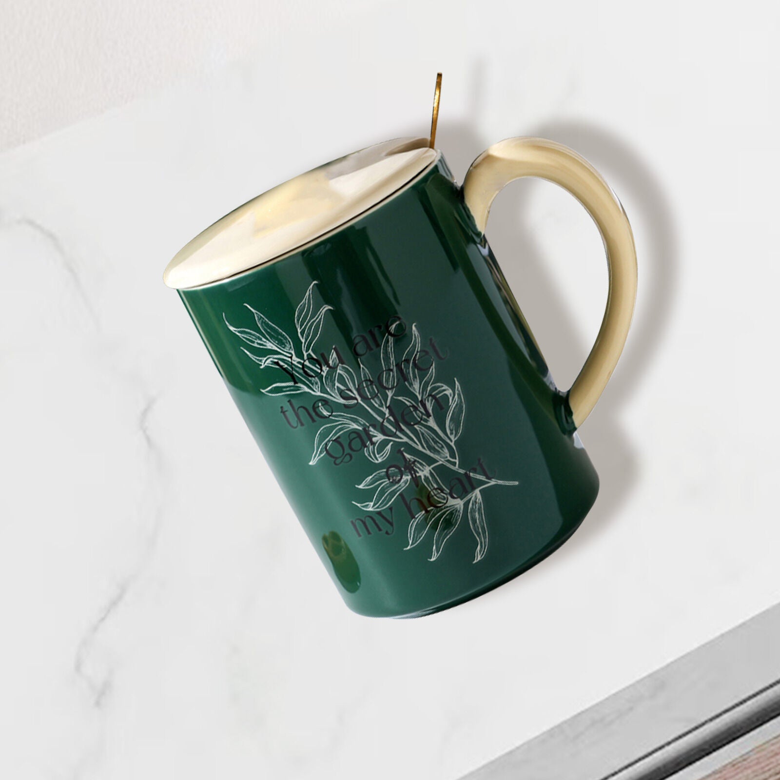 2X High-Fired Ceramic Porcelain Mug Set with Lid 400ml - Secret Garden Design, Cream - SuperSaverAU - view 7