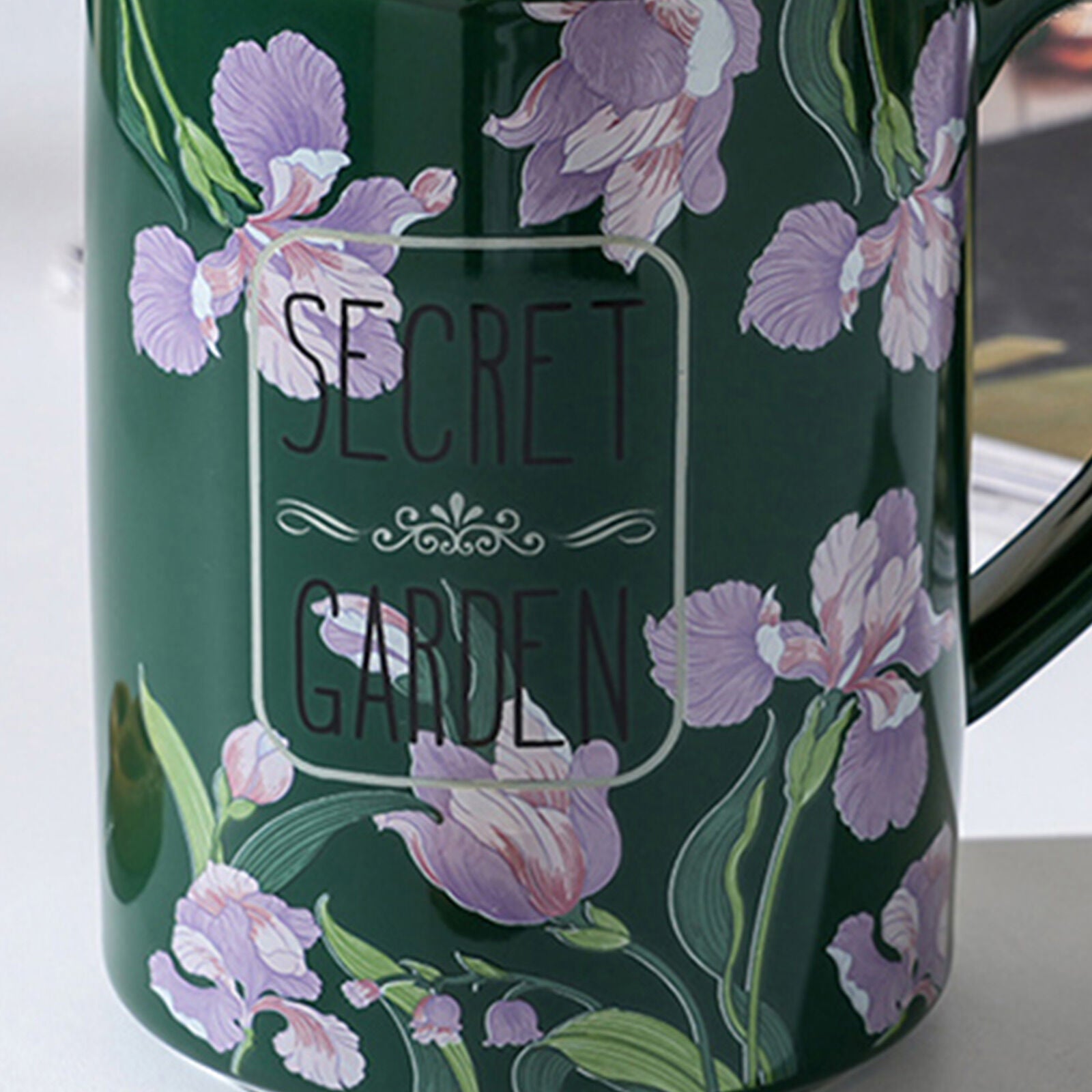 2X High-Fired Ceramic Porcelain Mug Set with Lid 400ml - Secret Garden Design, Green - SuperSaverAU - view 7