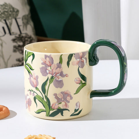 2X High-Fired Ceramic Porcelain Mug Set with Lid 400ml - Vintage Floral, Green - SuperSaverAU - view 2