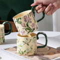 2X High-Fired Ceramic Porcelain Mug Set with Lid 400ml - Vintage Floral, Green - SuperSaverAU - view 5