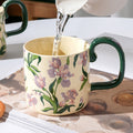 2X High-Fired Ceramic Porcelain Mug Set with Lid 400ml - Vintage Floral, Green - SuperSaverAU - view 6