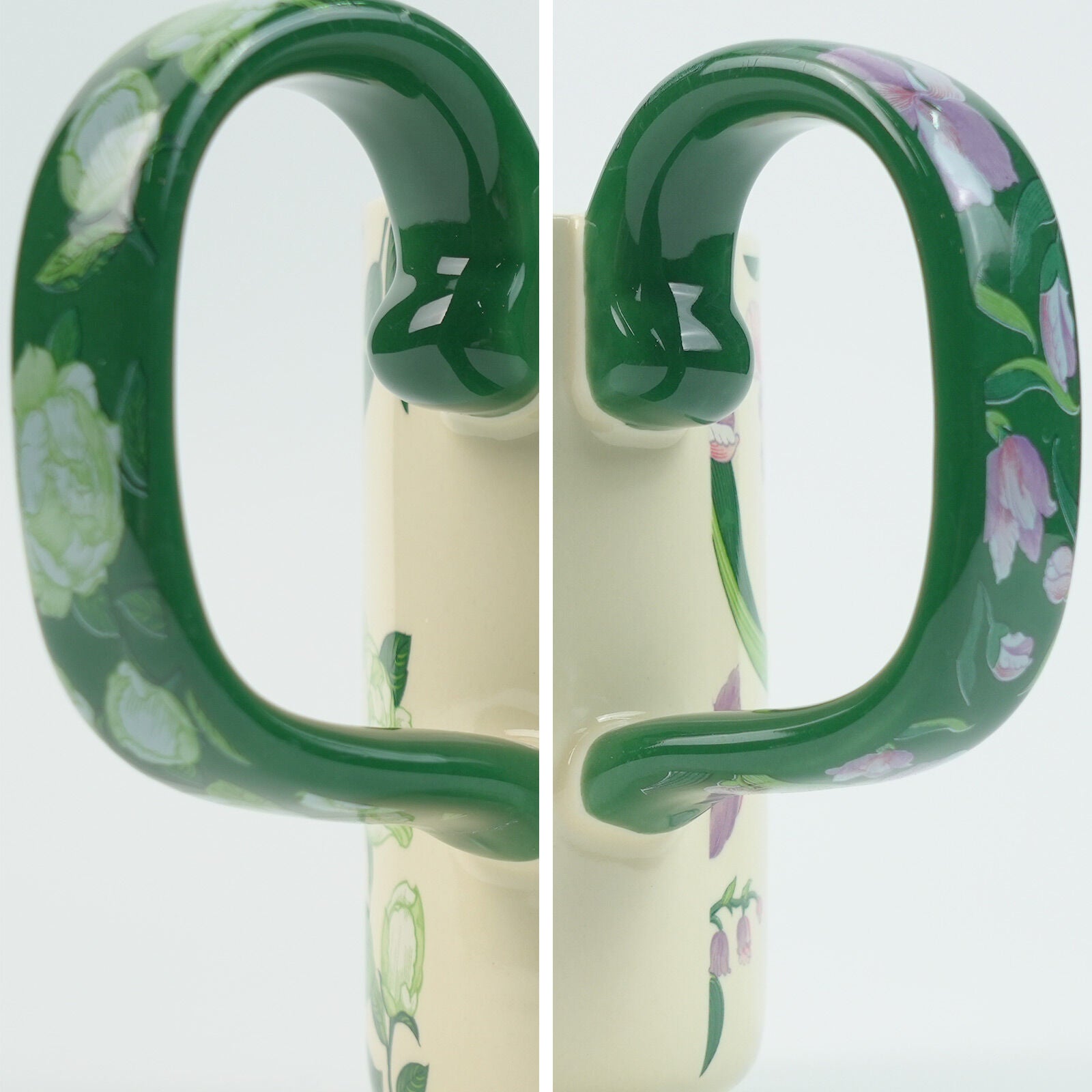 2X High-Fired Ceramic Porcelain Mug Set with Lid 400ml - Vintage Floral, Green - SuperSaverAU - view 8