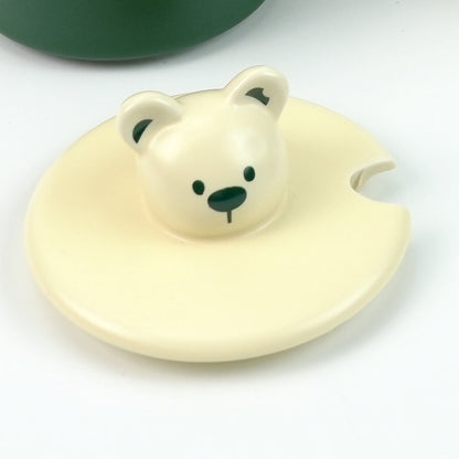 2X High-Fired Ceramic Porcelain Mug Set with Lid 400ml - Bear Design, Green