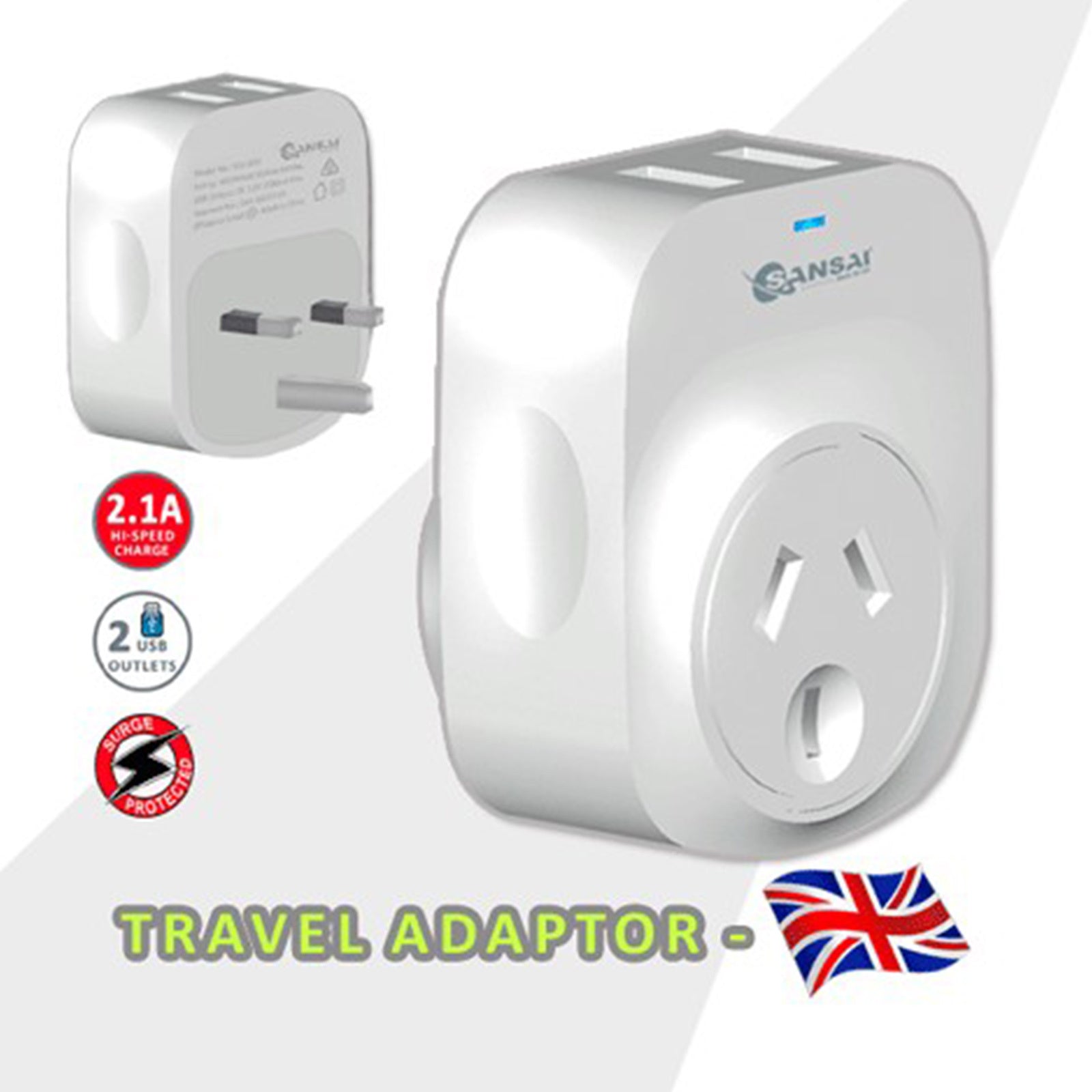 Sansai Travel Adaptor 2 X USB - UK - SuperSaverAU - view 3