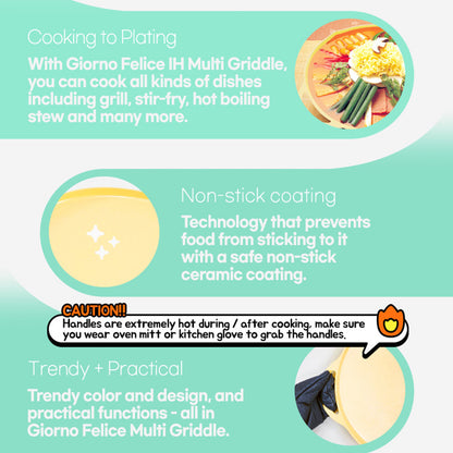 Giorno Felice IH Griddle Pan 34cm Non-Stick Ceramic for Camping & Korean Stew