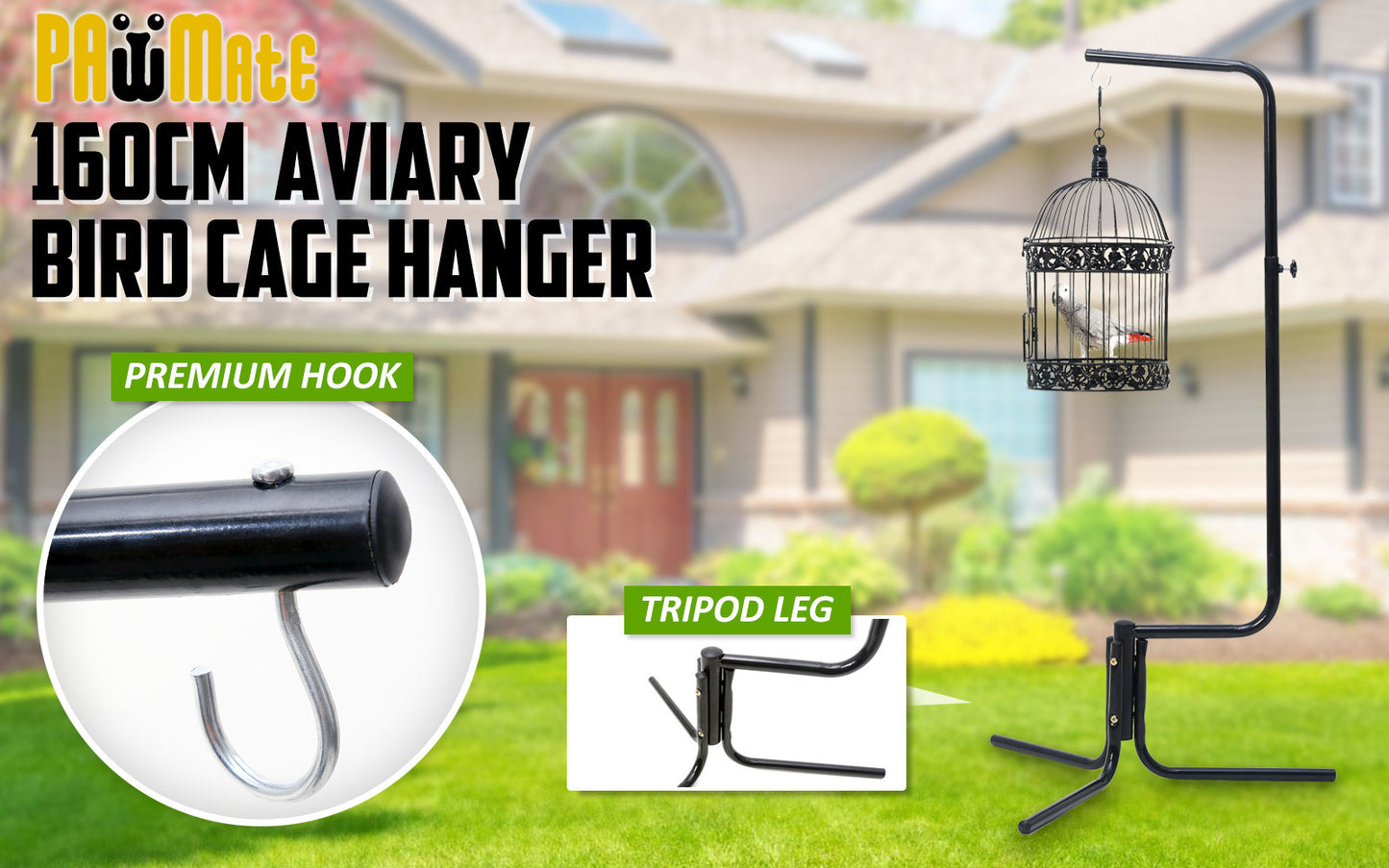 Paw Mate Bird Cage Hanger Stand 160cm for Small/Medium Birds, Black