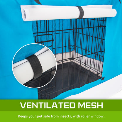 Paw Mate 30in Waterproof Dog Crate Cover - Blue with Roll-Up Front & Ventilation