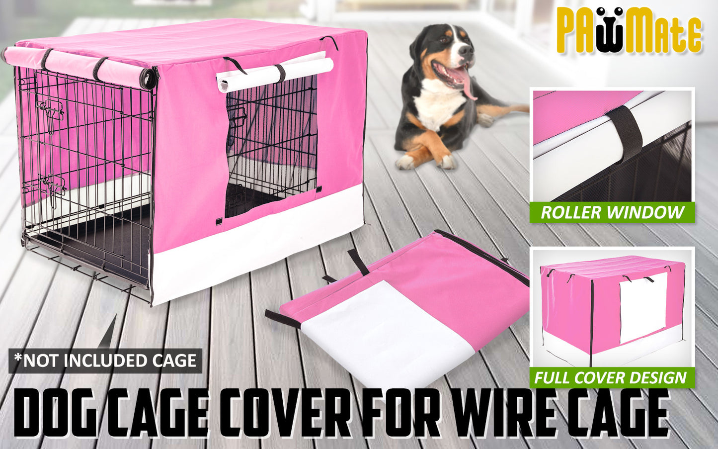 Paw Mate 36in Pink Waterproof Dog Crate Cover with Roll-Up Front & Side Window